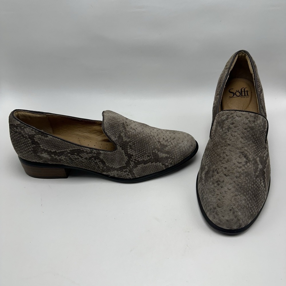 Sofft Severn Loafer Womens Size 8M Brown Suede‎ Snake Print Comfort Flats Shoes